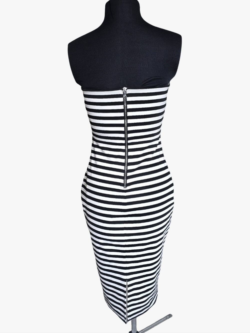 Express Black & White Strapless Striped Midi Dress Sz 6 Cocktail Wedding Guest - Picture 3 of 8